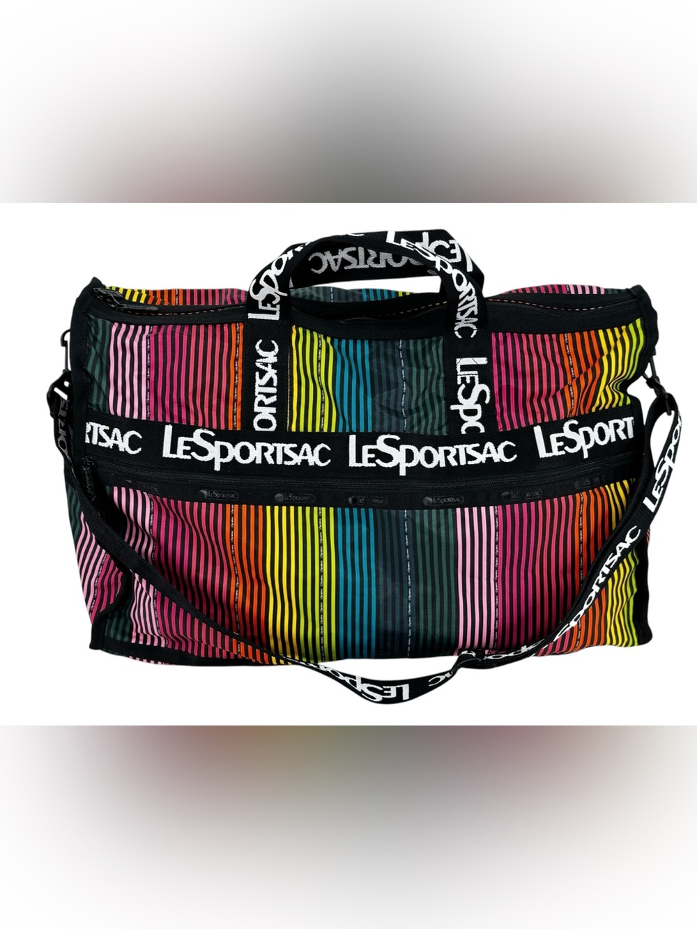 LeSportSac Candace Weekender Rainbow Striped Duffle Bag Large